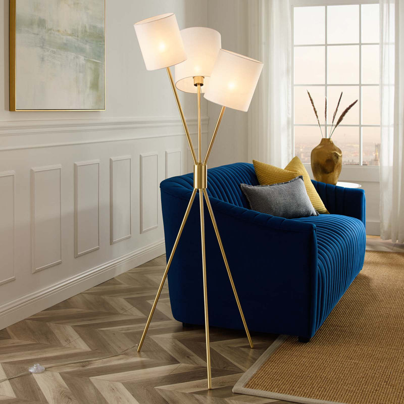 Alexa Gold 64" Tripod Floor Lamp with White Shades