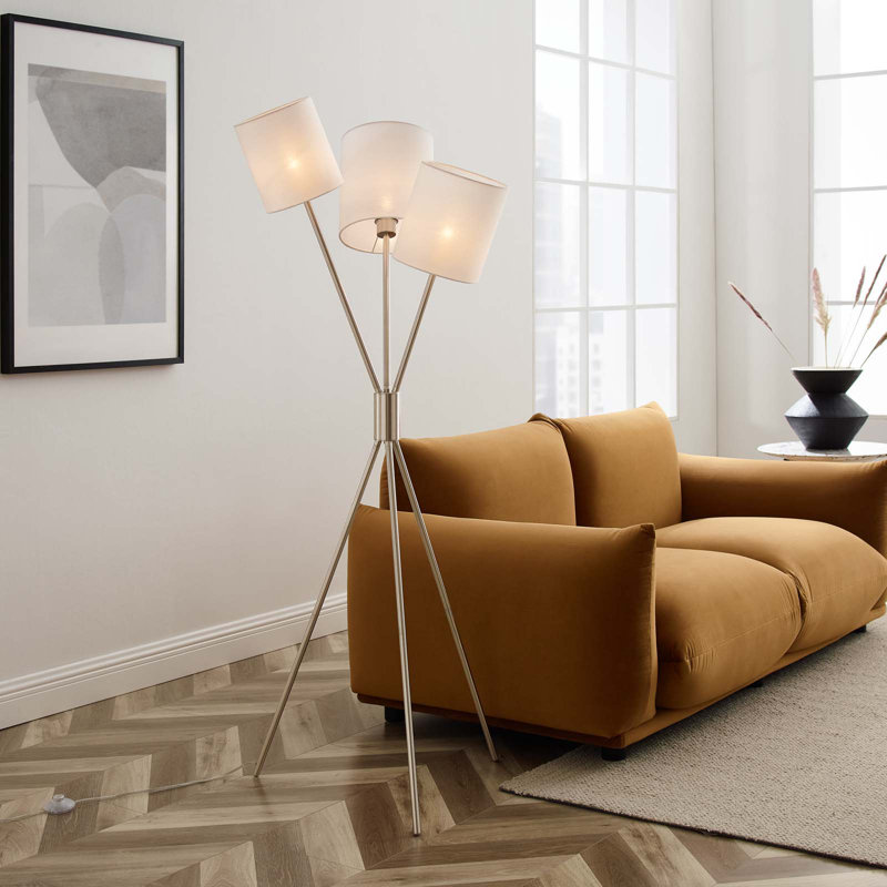 Alexa Silver Tripod 3-Light Floor Lamp with Fabric Shades