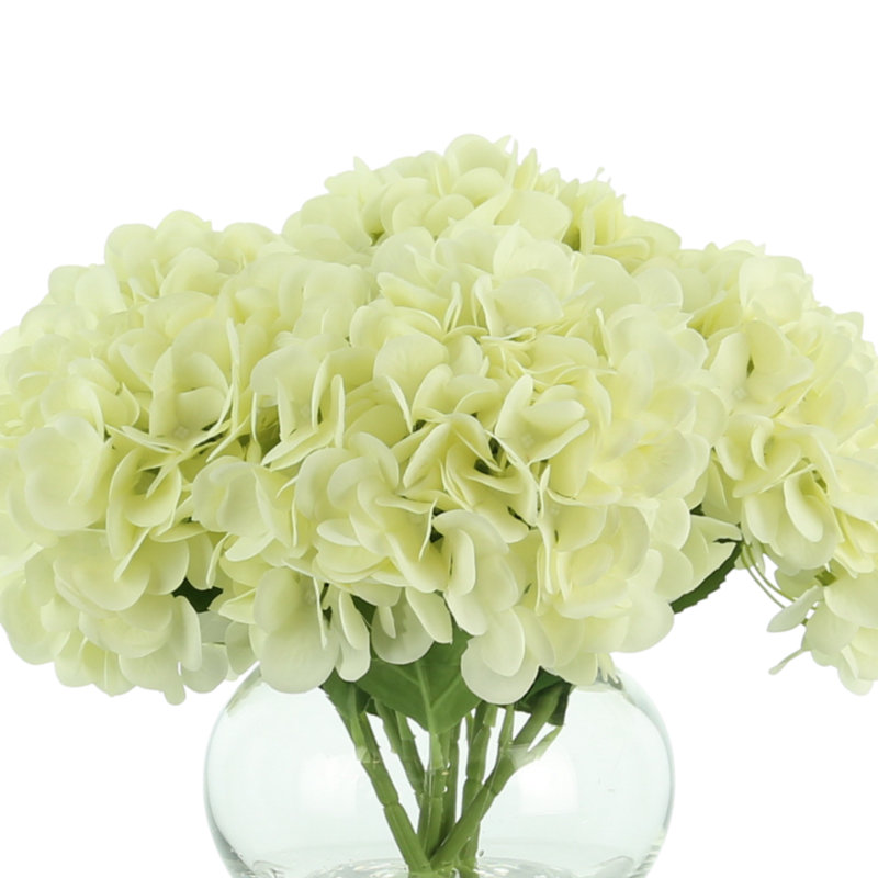 White Polysilk Hydrangea Bouquet in Glass Vase