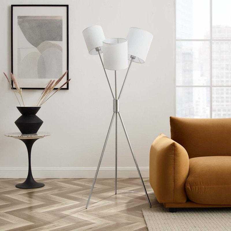 Alexa Silver Tripod 3-Light Floor Lamp with Fabric Shades