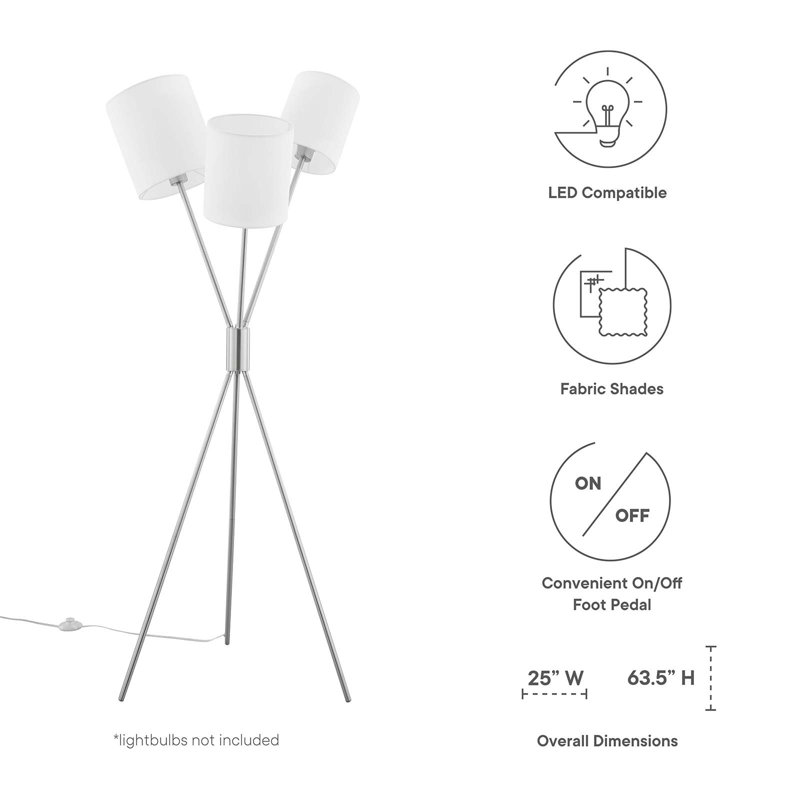 Alexa Silver Tripod 3-Light Floor Lamp with Fabric Shades