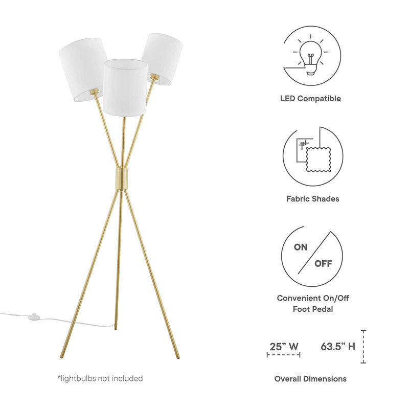 Alexa Gold 64" Tripod Floor Lamp with White Shades