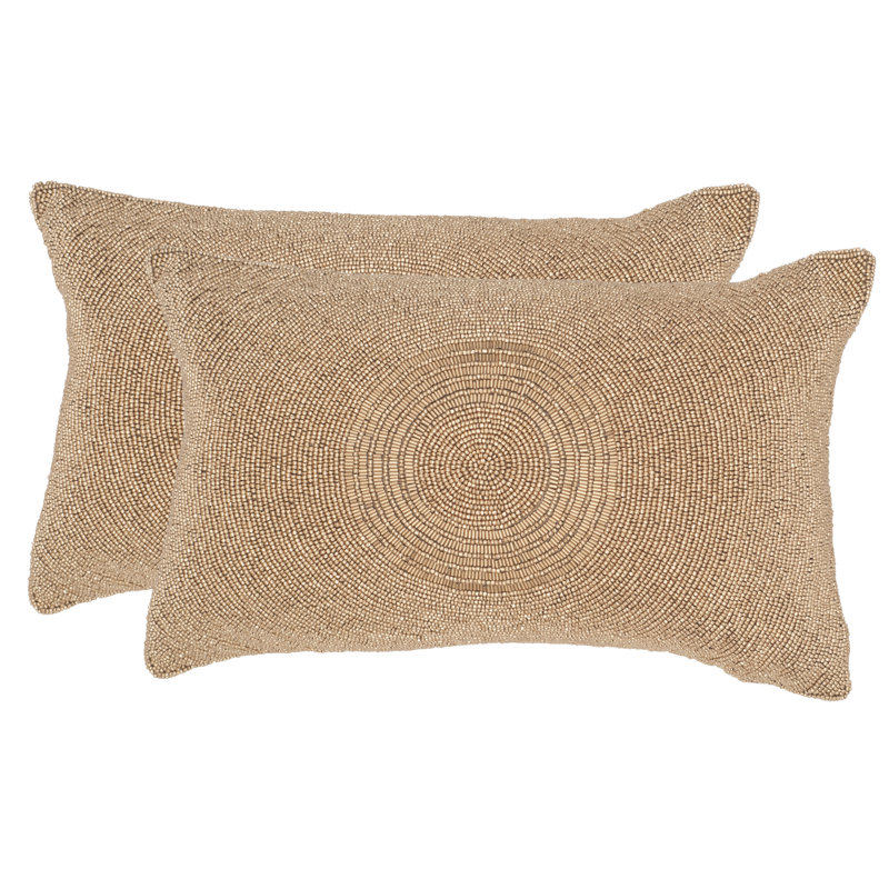 Embellished Gold Rectangular Feather Throw Pillow Set