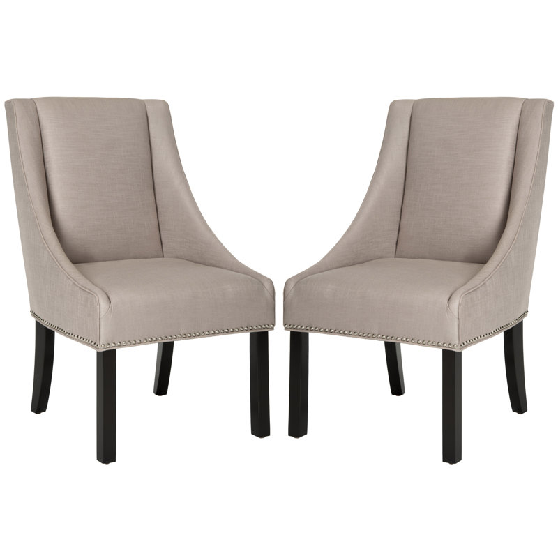 Elegant Off-White Linen Upholstered Arm Chair with Espresso Wood Legs