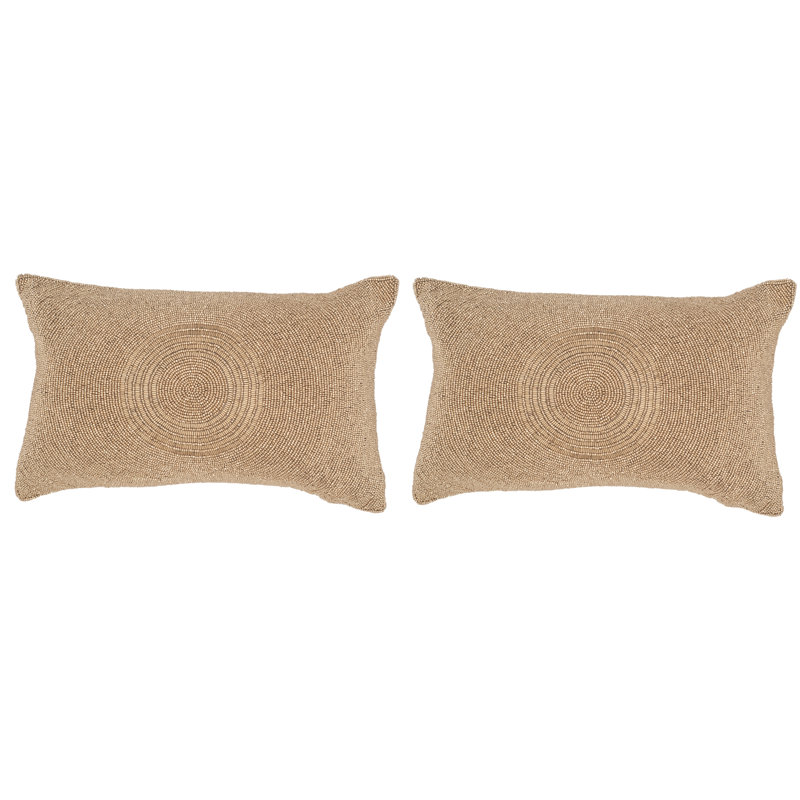 Embellished Gold Rectangular Feather Throw Pillow Set
