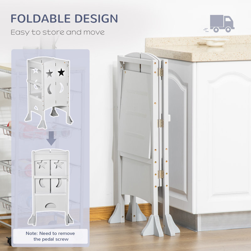 Compact Foldable Wooden Step Stool with Detachable Chalkboard