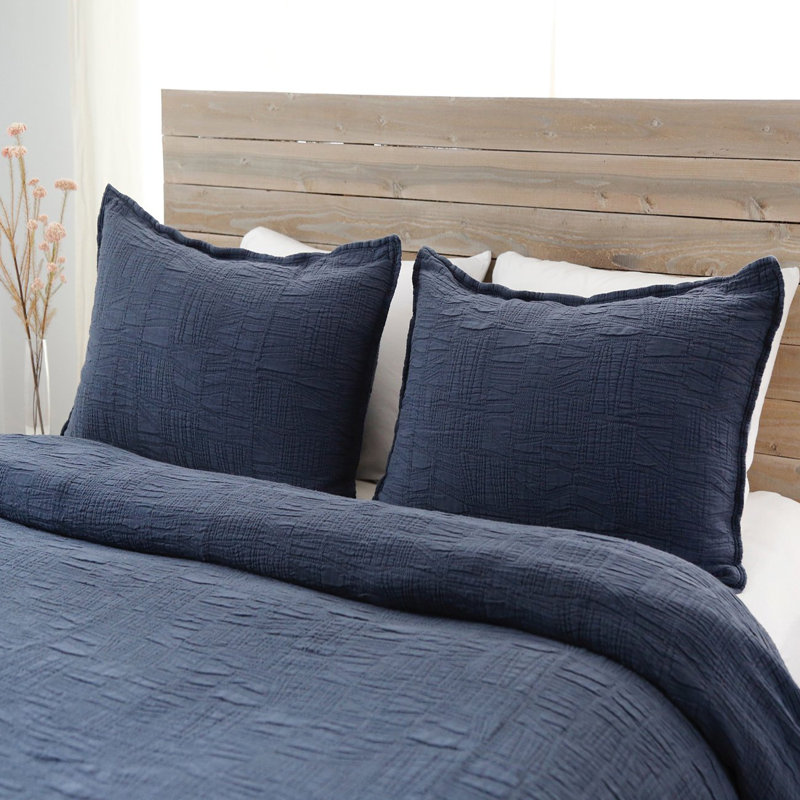 Navy Cotton Standard Pillow Sham with Textured Design