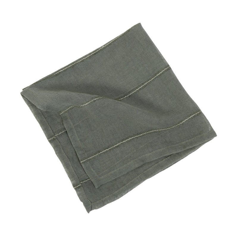 Moss Green Viscose Striped Square Napkin Set