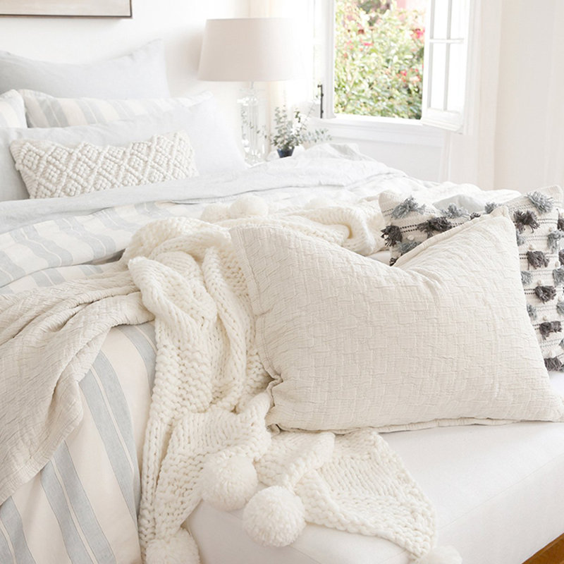 King Size Greige Cotton Matelassé Sham Pillowcase