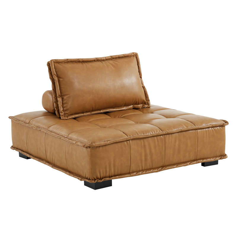 Tan Tufted Faux Leather 5-Piece Sectional Sofa