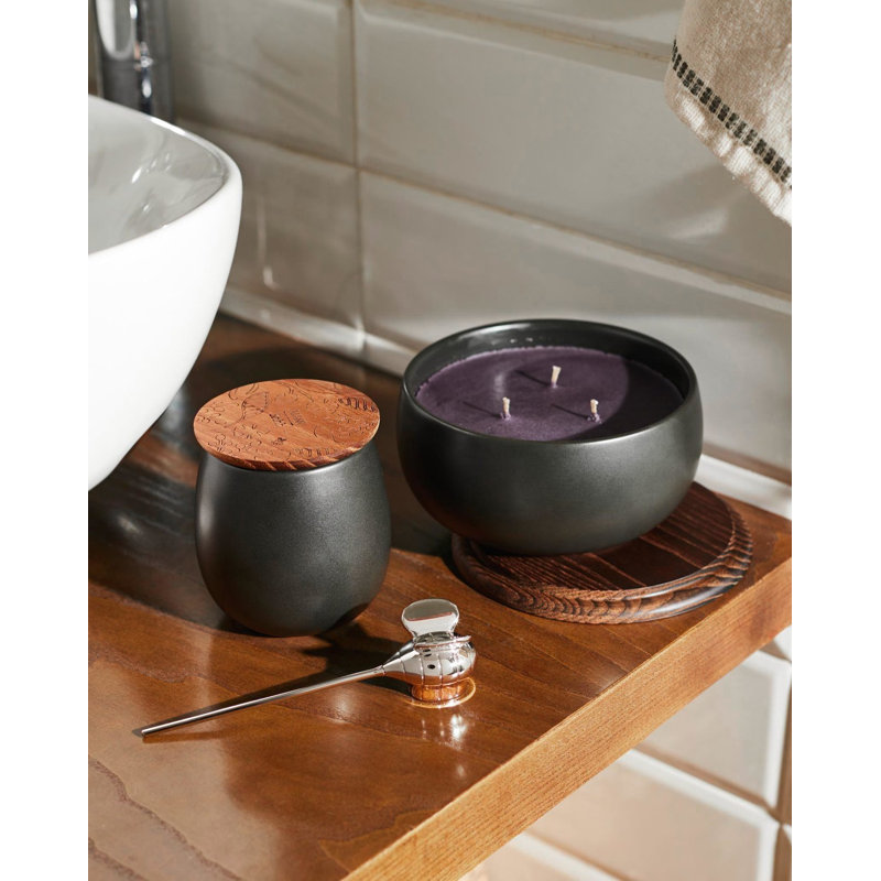 Feu Ardent 21oz Black Jar Scented Candle with Wooden Lid
