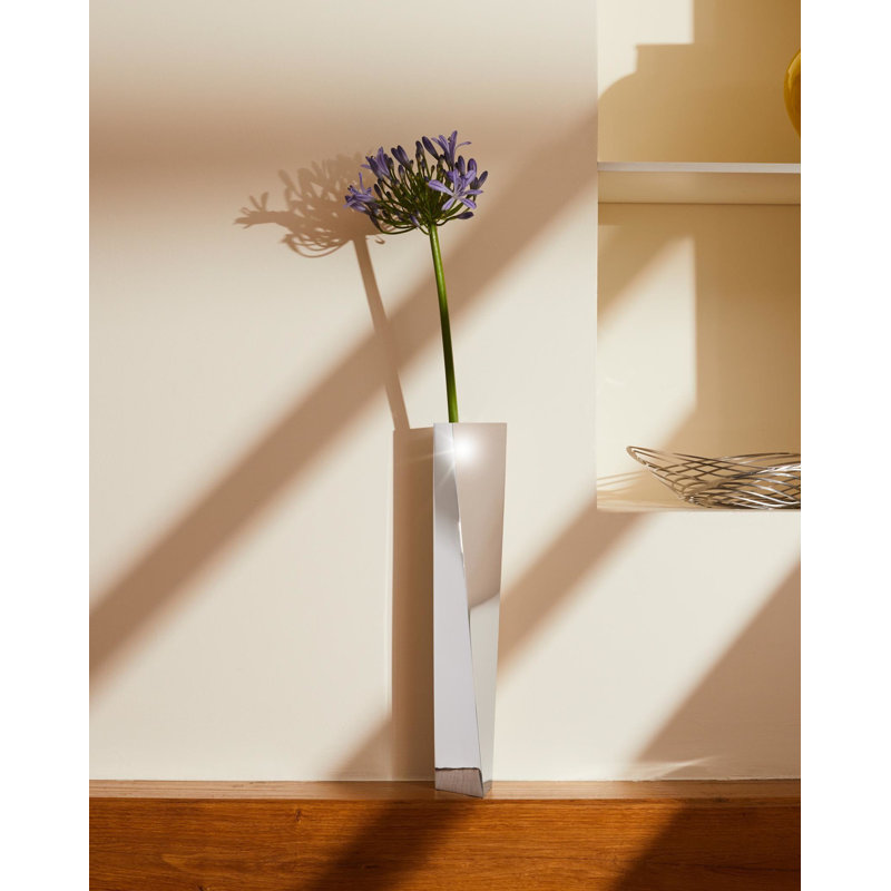 Crevasse Silver Stainless Steel Tall Flower Vase