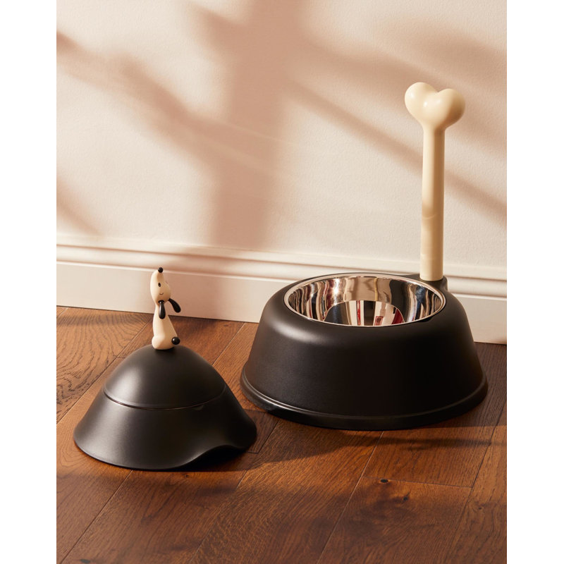 Black Stainless Steel Dog Bowl with Bone Handle