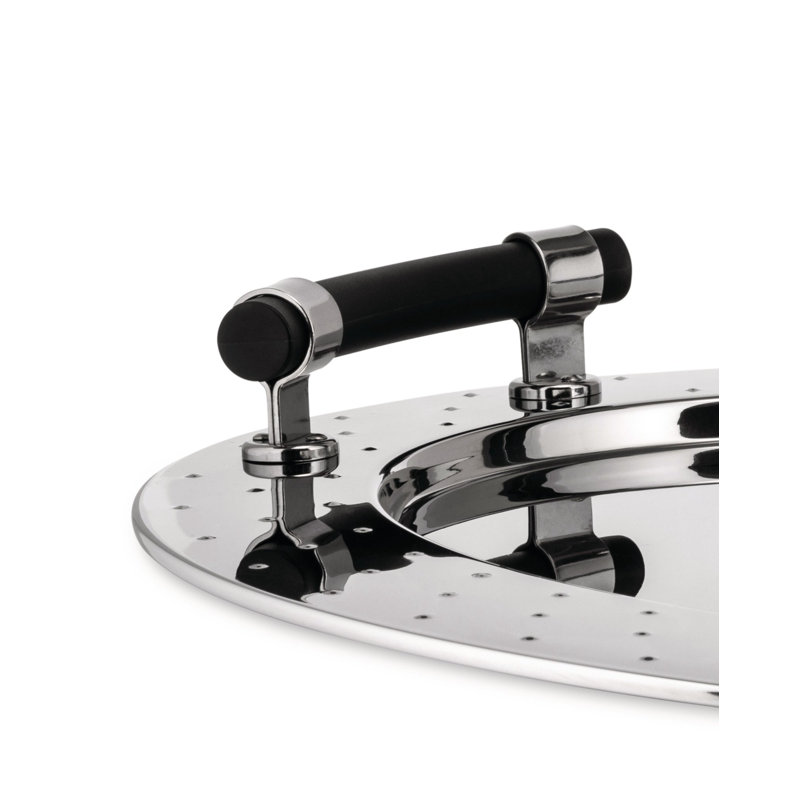 Sleek Stainless Steel Oval Serving Tray with Black Handles