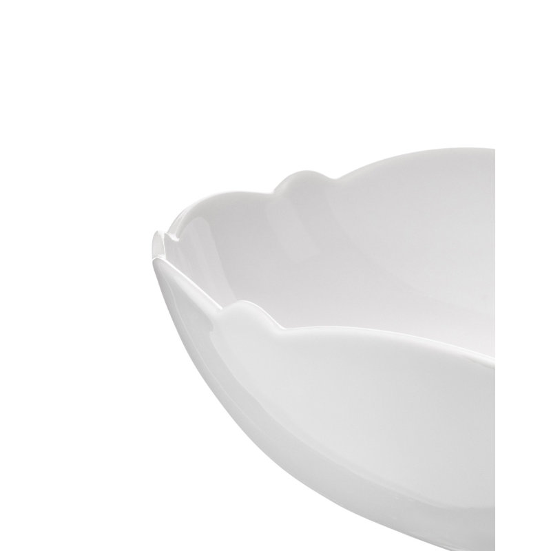 White Ceramic Scalloped Edge Salad Bowl
