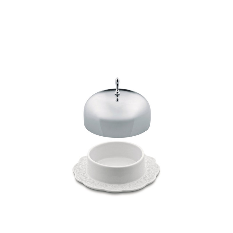 White Polished Porcelain Round Butter Dish with Lid