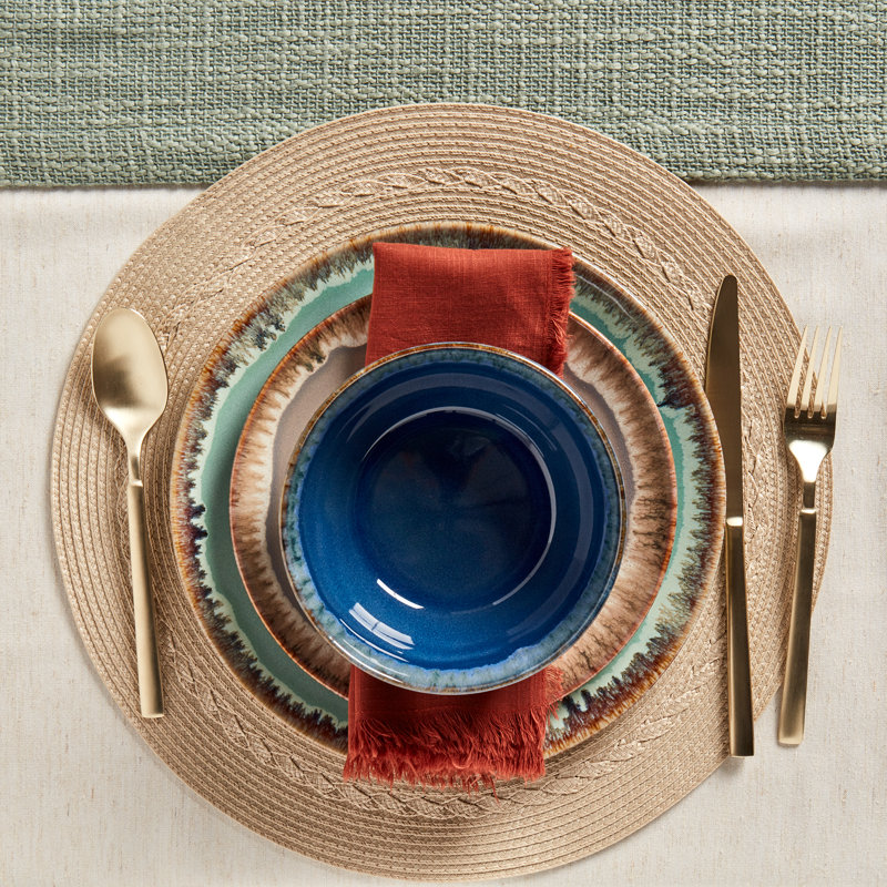 12-Piece Multicolor Ceramic Dinnerware Set with Reactive Glaze