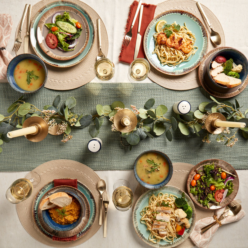 12-Piece Multicolor Ceramic Dinnerware Set with Reactive Glaze