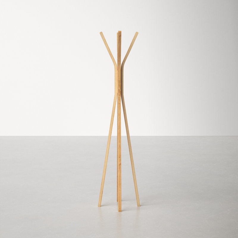 Glynis Mid-Century Modern 4-Hook Plywood Coat Rack in Oak Veneer