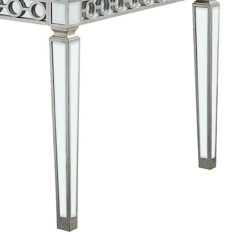 Silver Mirrored Extendable Rectangular Dining Table