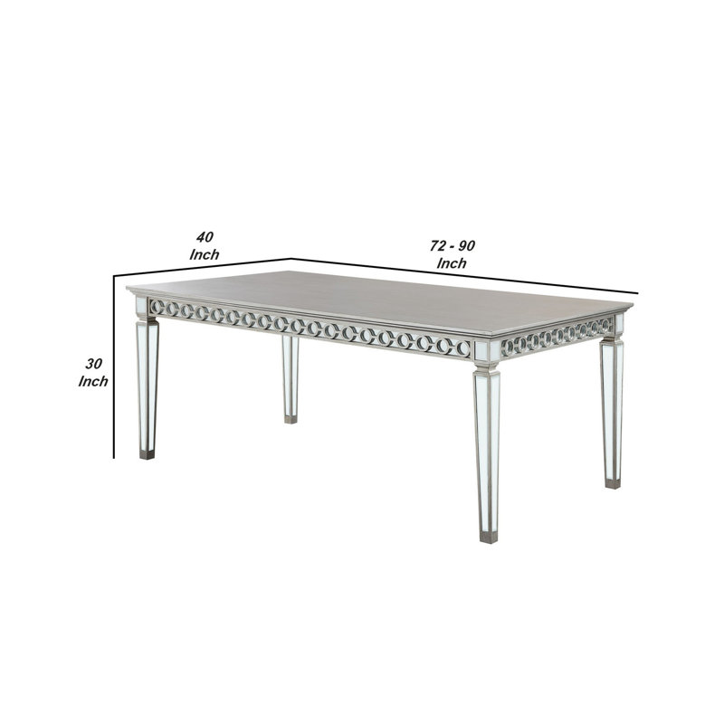 Silver Mirrored Extendable Rectangular Dining Table
