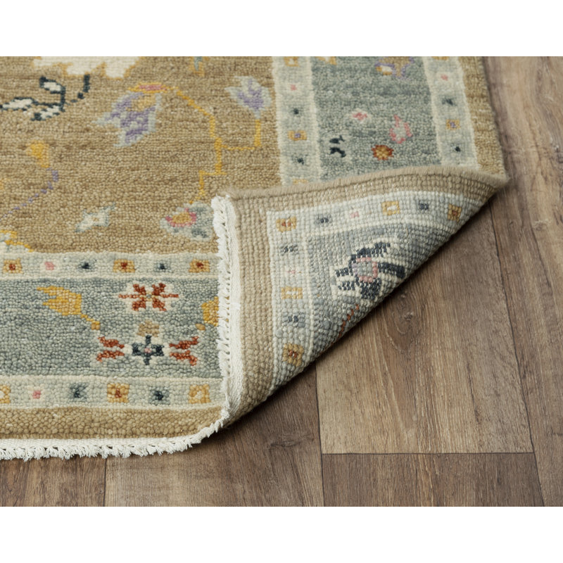 Gray Floral Hand-Knotted Wool Rectangular Rug