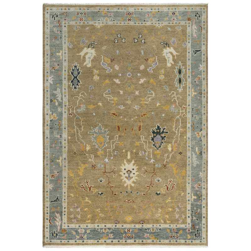 Gray Floral Hand-Knotted Wool Rectangular Rug