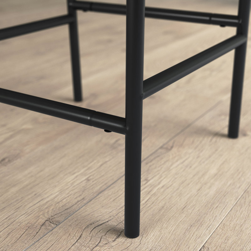 Black Faux Leather and Wood Counter Stool with Metal Frame