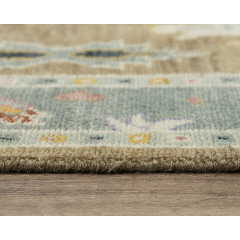 Gray Floral Hand-Knotted Wool Rectangular Rug