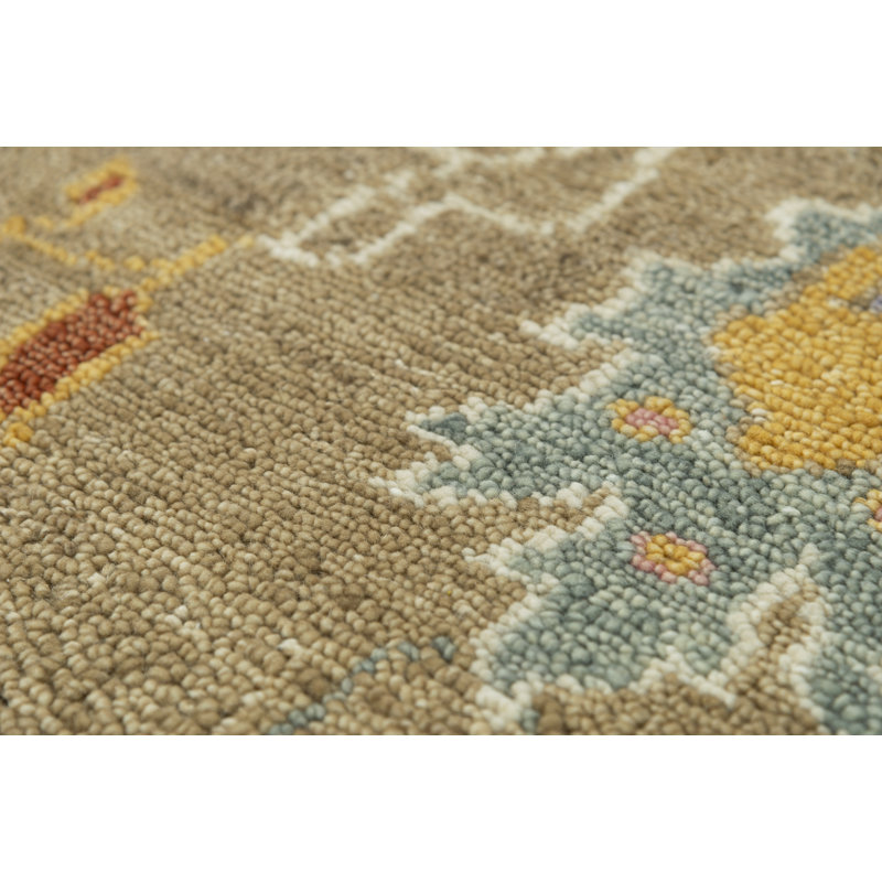 Gray Floral Hand-Knotted Wool Rectangular Rug