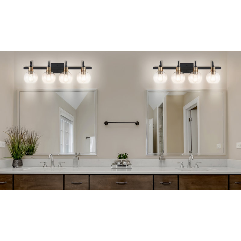 Espanola Black Iron 4-Light Vanity with Clear Glass Globes