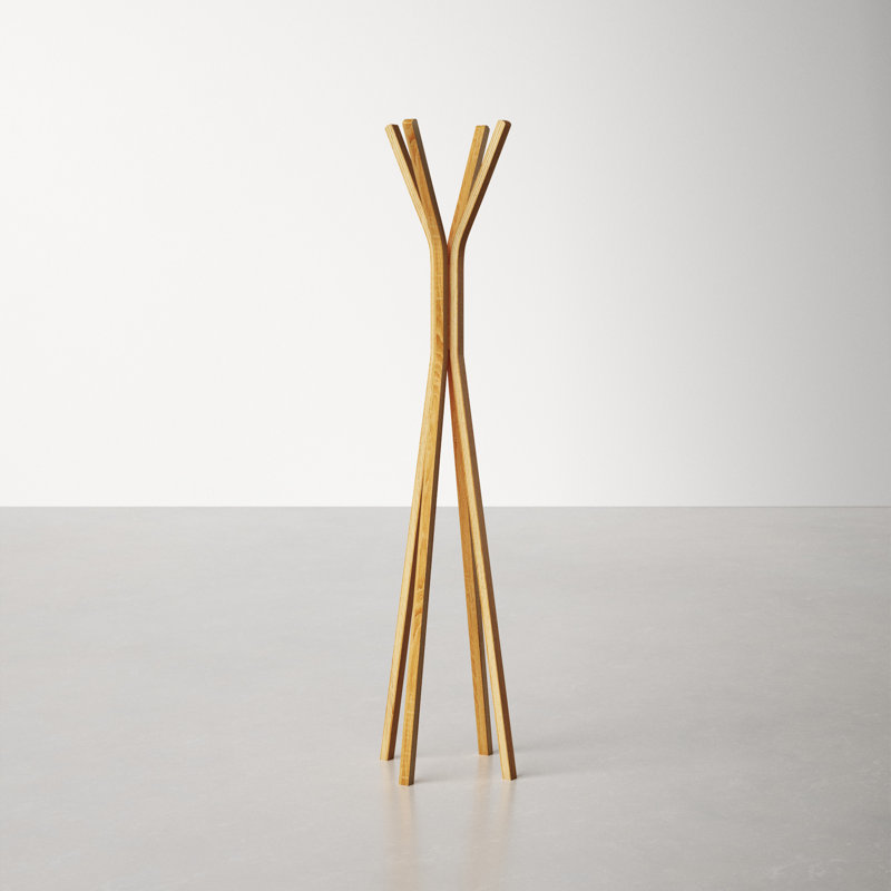Glynis Mid-Century Modern 4-Hook Plywood Coat Rack in Oak Veneer