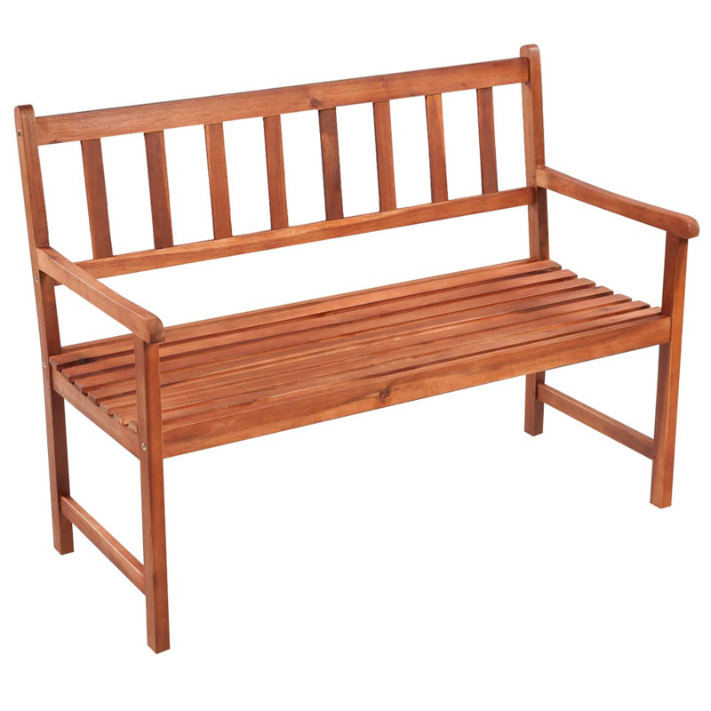 Rustic Acacia Wood Outdoor Patio Bench with Cream Cushion