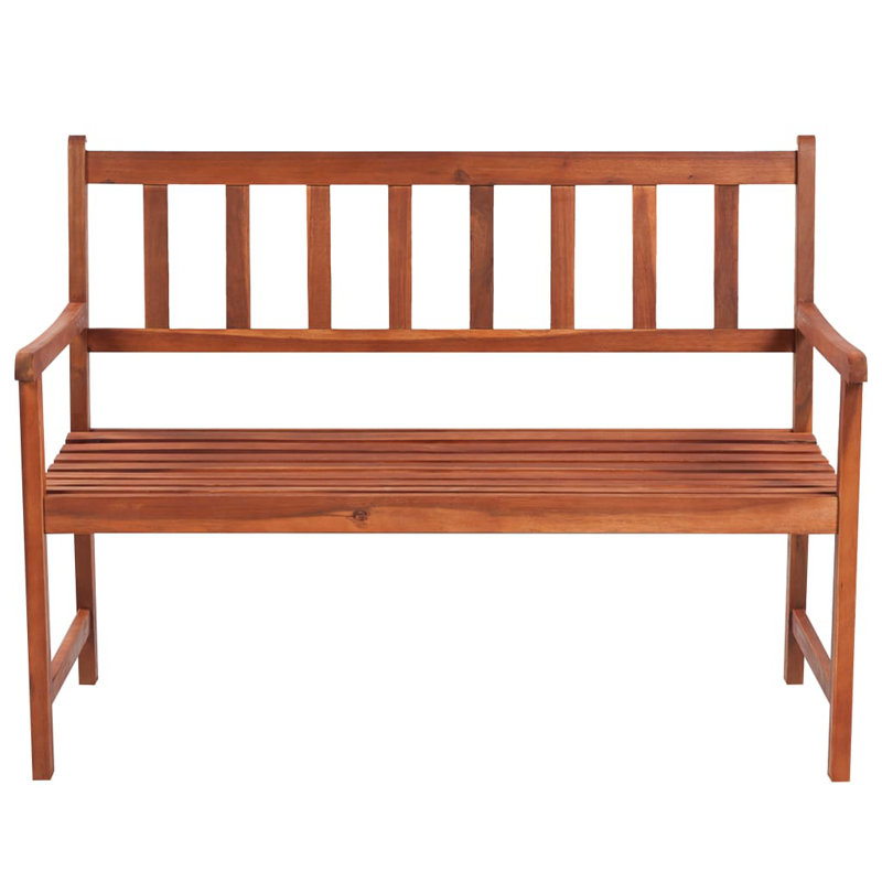 Rustic Acacia Wood Outdoor Patio Bench with Cream Cushion