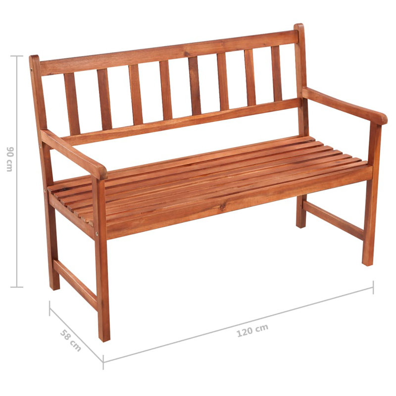 Rustic Acacia Wood Outdoor Patio Bench with Cream Cushion