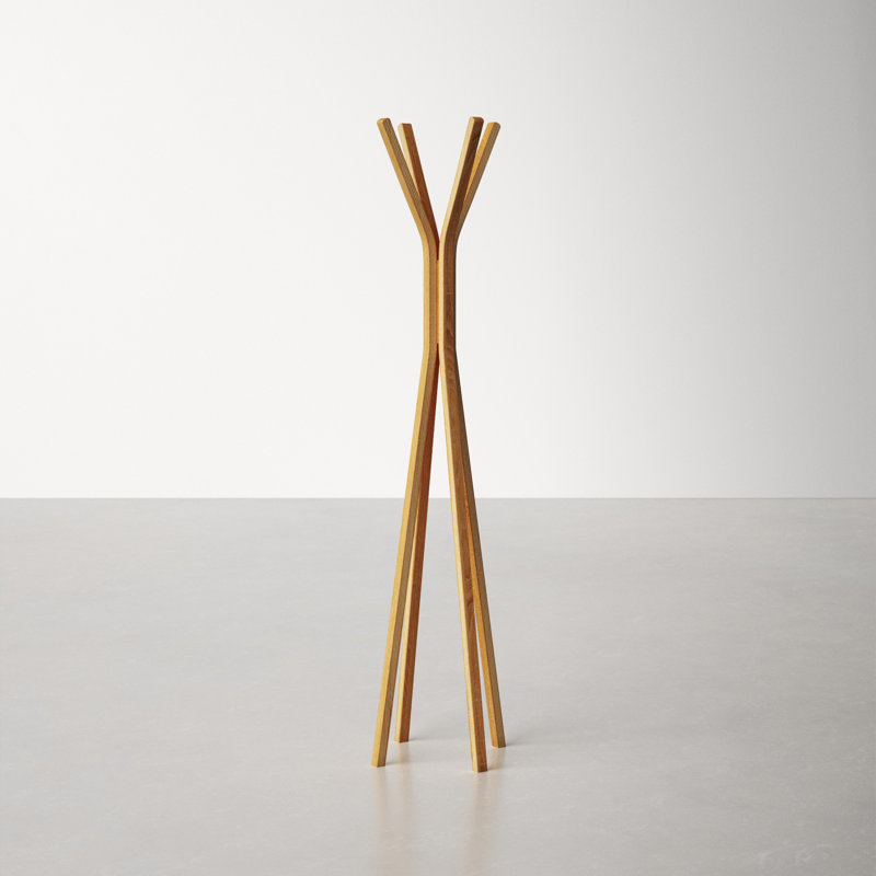 Glynis Mid-Century Modern 4-Hook Plywood Coat Rack in Oak Veneer