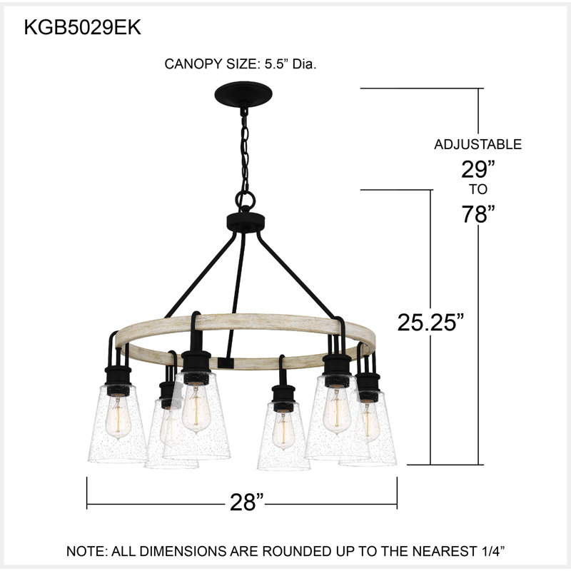 Kingsbridge Earth Black 6-Light Wagon Wheel Chandelier