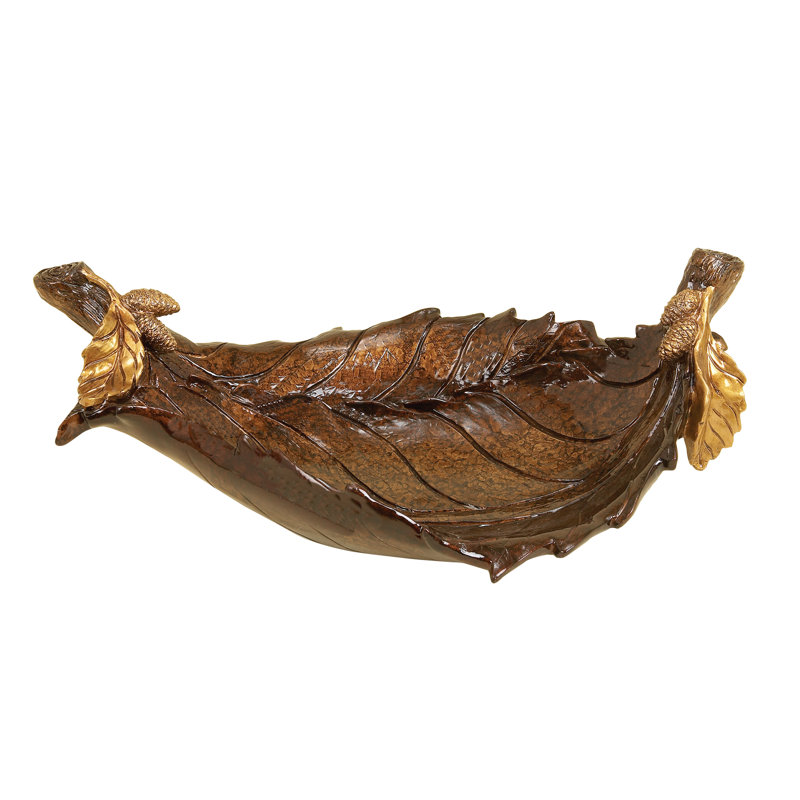 Amber Leaf Intricate Carved 22" Polystone Decorative Bowl with Stand