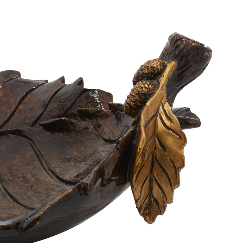 Amber Leaf Intricate Carved 22" Polystone Decorative Bowl with Stand