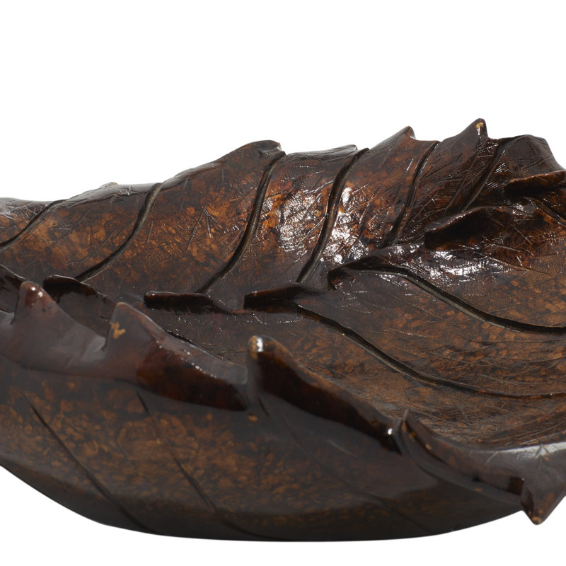 Amber Leaf Intricate Carved 22" Polystone Decorative Bowl with Stand