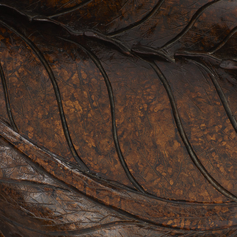 Amber Leaf Intricate Carved 22" Polystone Decorative Bowl with Stand
