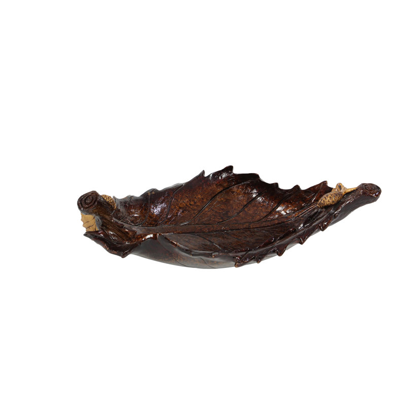 Amber Leaf Intricate Carved 22" Polystone Decorative Bowl with Stand