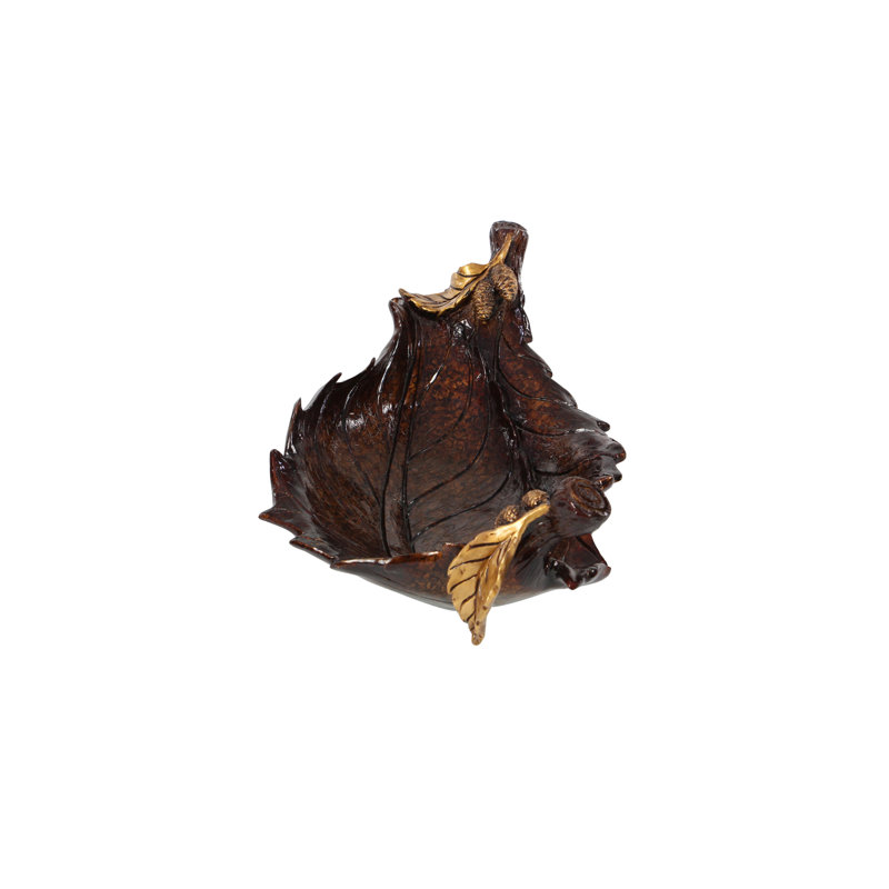 Amber Leaf Intricate Carved 22" Polystone Decorative Bowl with Stand