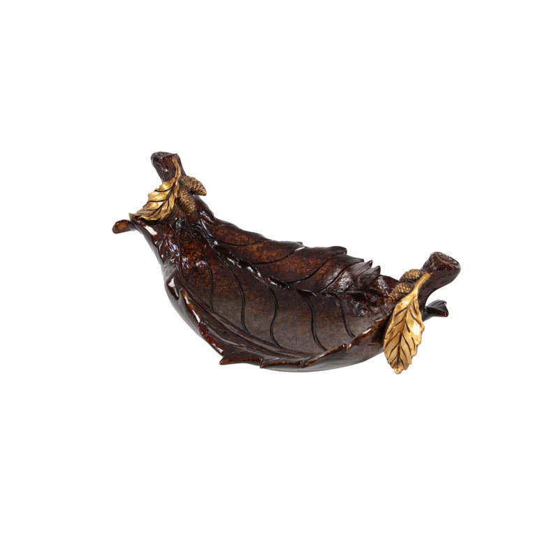 Amber Leaf Intricate Carved 22" Polystone Decorative Bowl with Stand