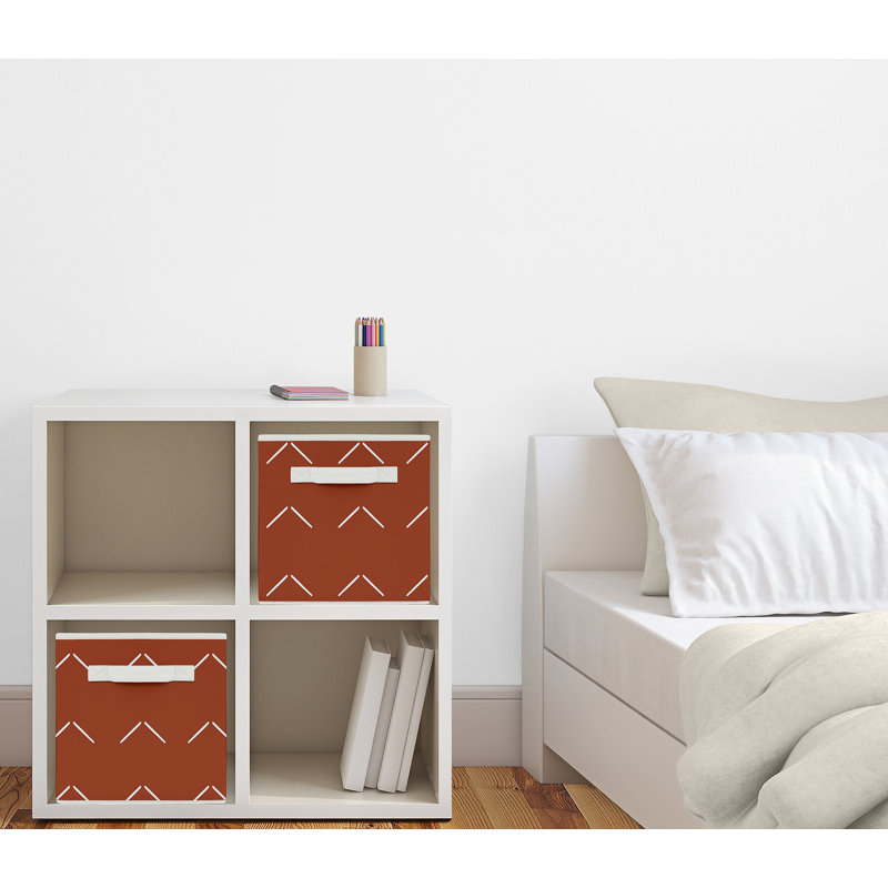 Set of 2 Orange and White Fabric Storage Cubes