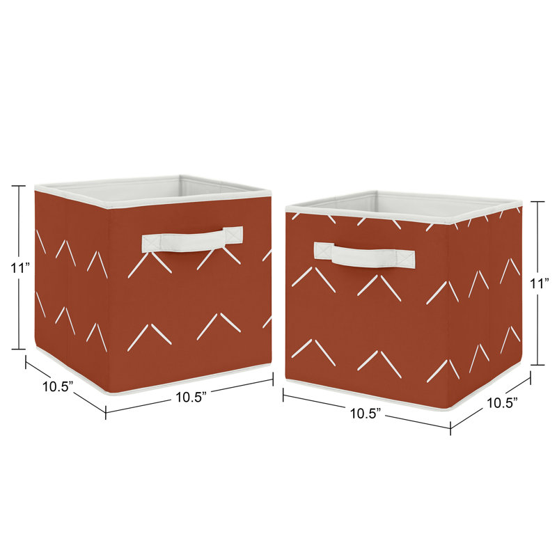 Set of 2 Orange and White Fabric Storage Cubes