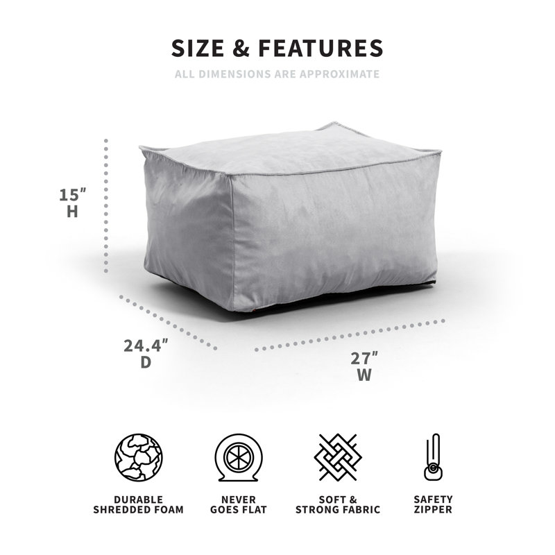 Imperial Gray Plush Shredded Foam 24.5'' Wide Pouf Ottoman