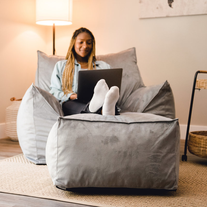 Imperial Gray Plush Shredded Foam 24.5'' Wide Pouf Ottoman