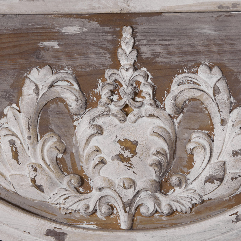 Scalloped 33" x 43" Brown and Cream Rustic Wooden Wall Mirror