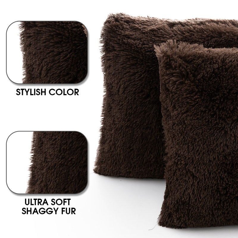Taupe Faux Fur Shaggy Throw Pillows Set of 2